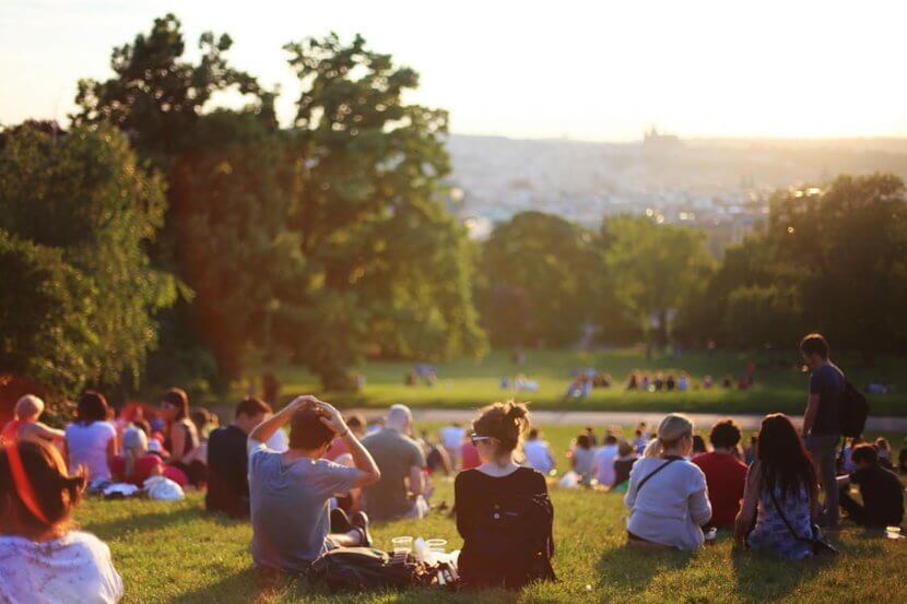 college clubs chilling on grass