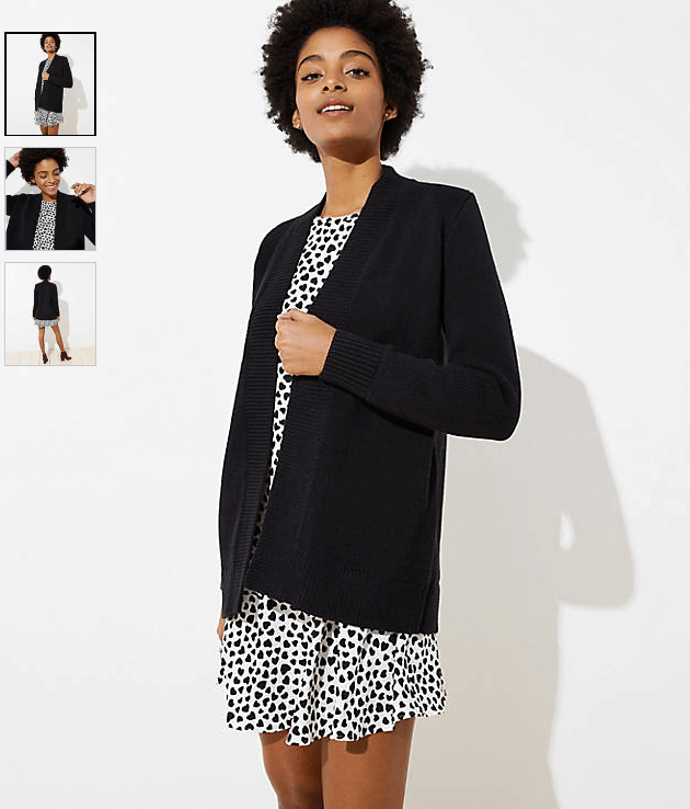 Ribbed Trim Open Cardigan, LOFT